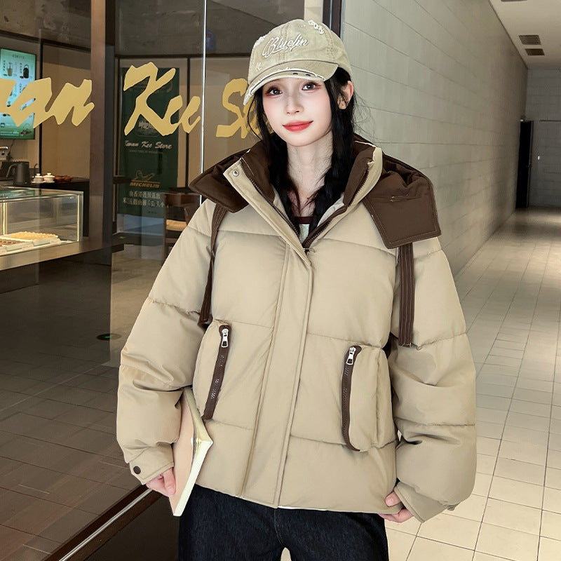 Two-Tone Hooded Puffer Coat