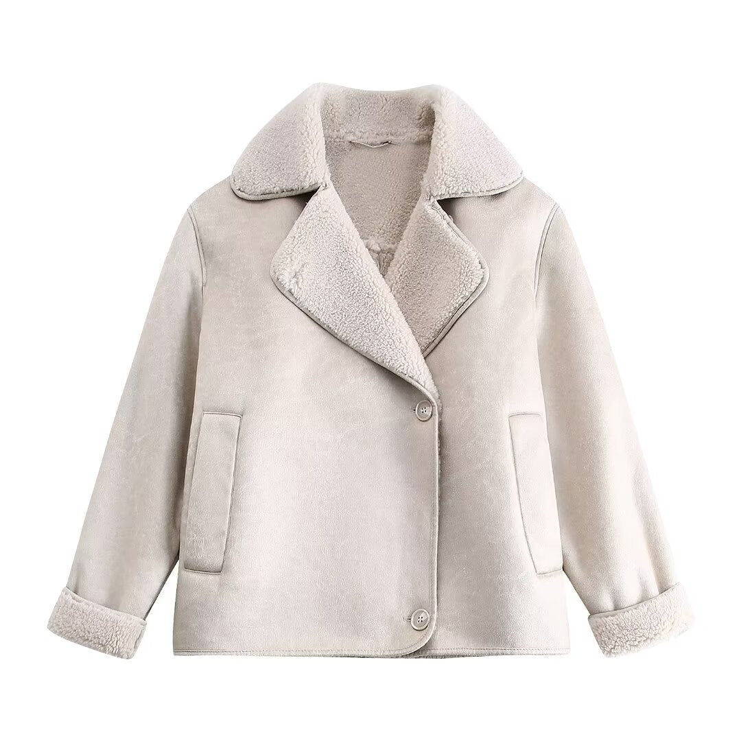 Faux Leather Sherpa-Lined Jacket