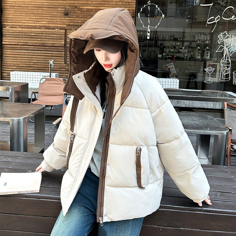 Two-Tone Hooded Puffer Coat