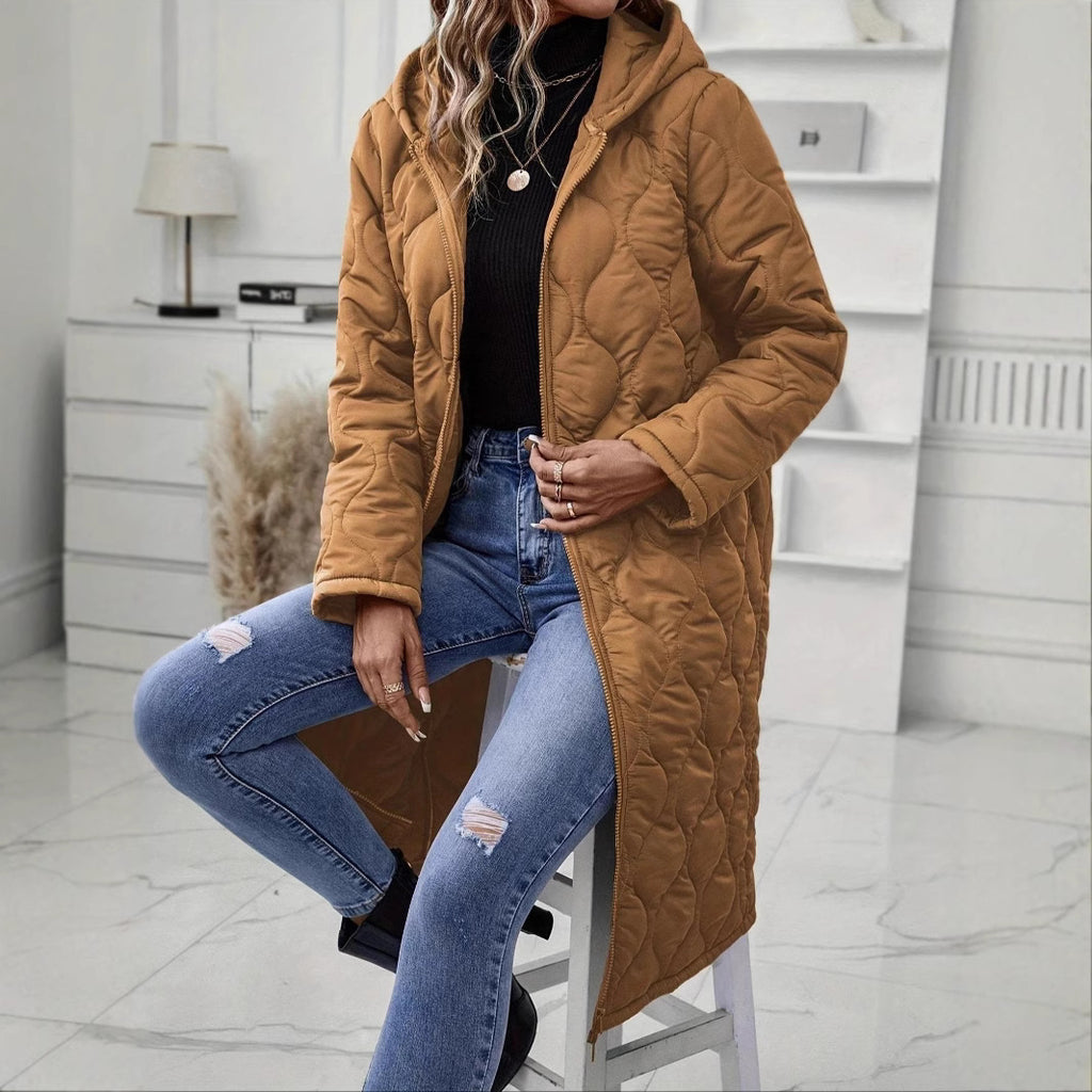 Quilted Hooded Mid-Length Puffer Coat