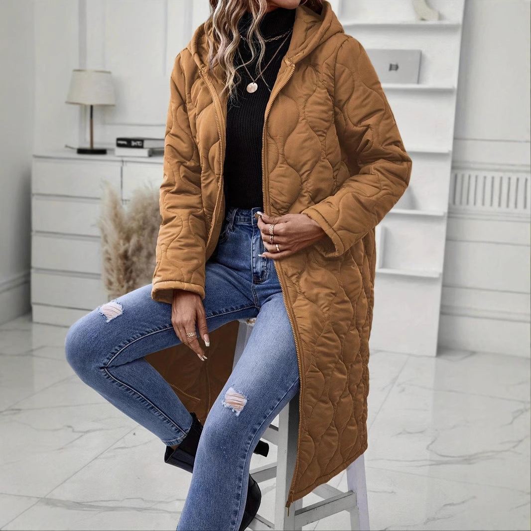 Quilted Hooded Mid-Length Puffer Coat