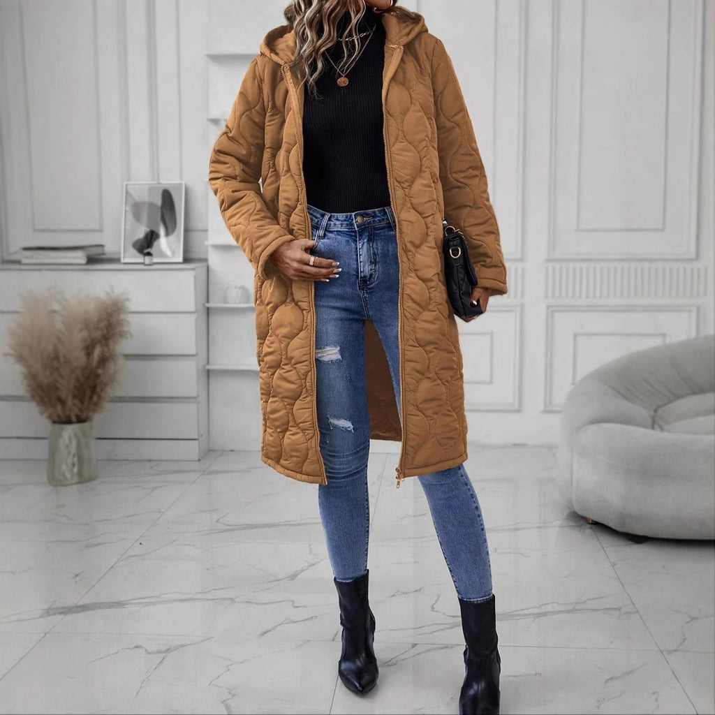 Quilted Hooded Mid-Length Puffer Coat