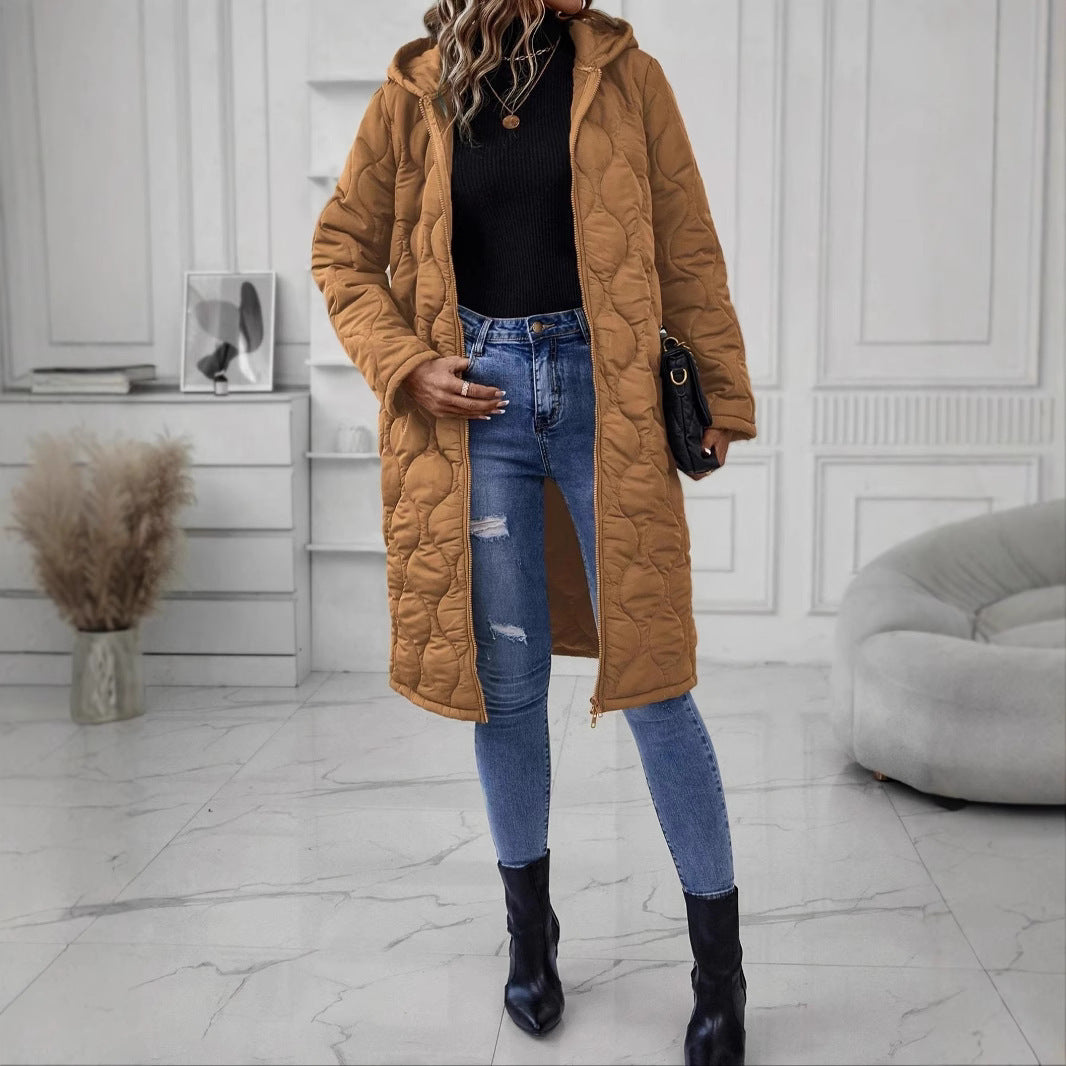 Quilted Hooded Mid-Length Puffer Coat