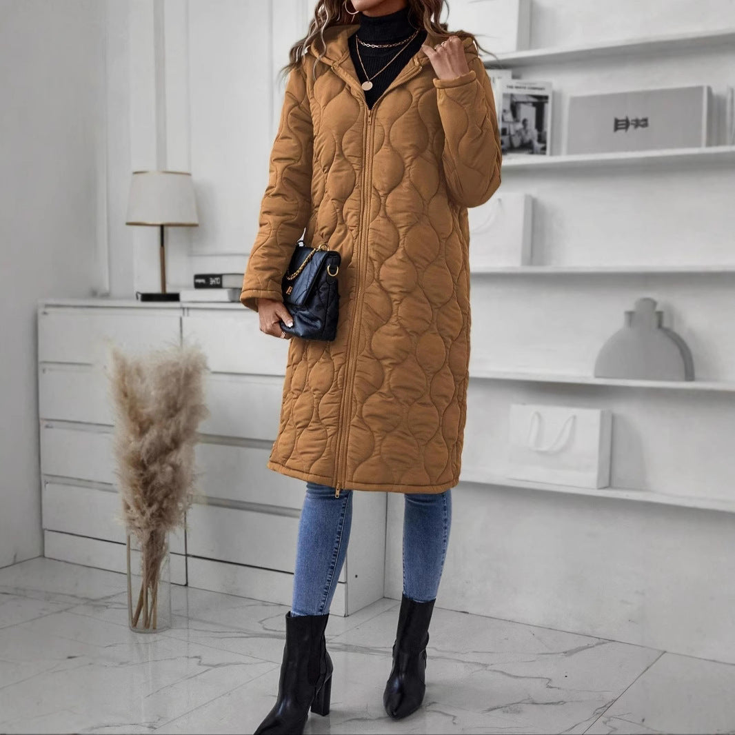 Quilted Hooded Mid-Length Puffer Coat