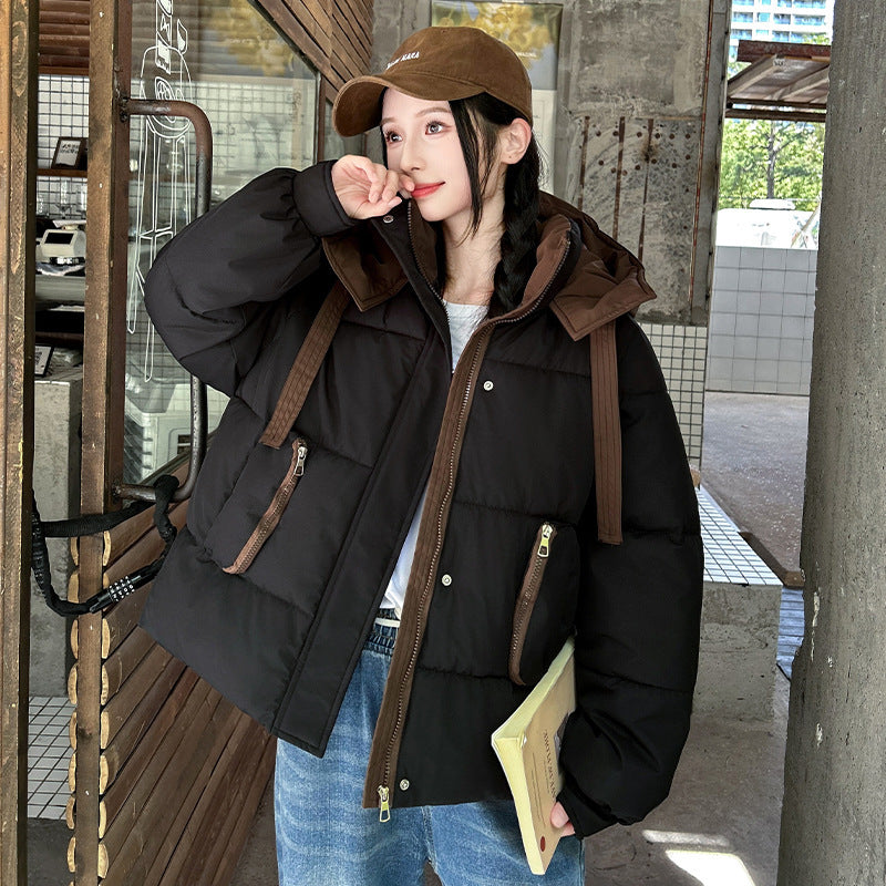 Two-Tone Hooded Puffer Coat