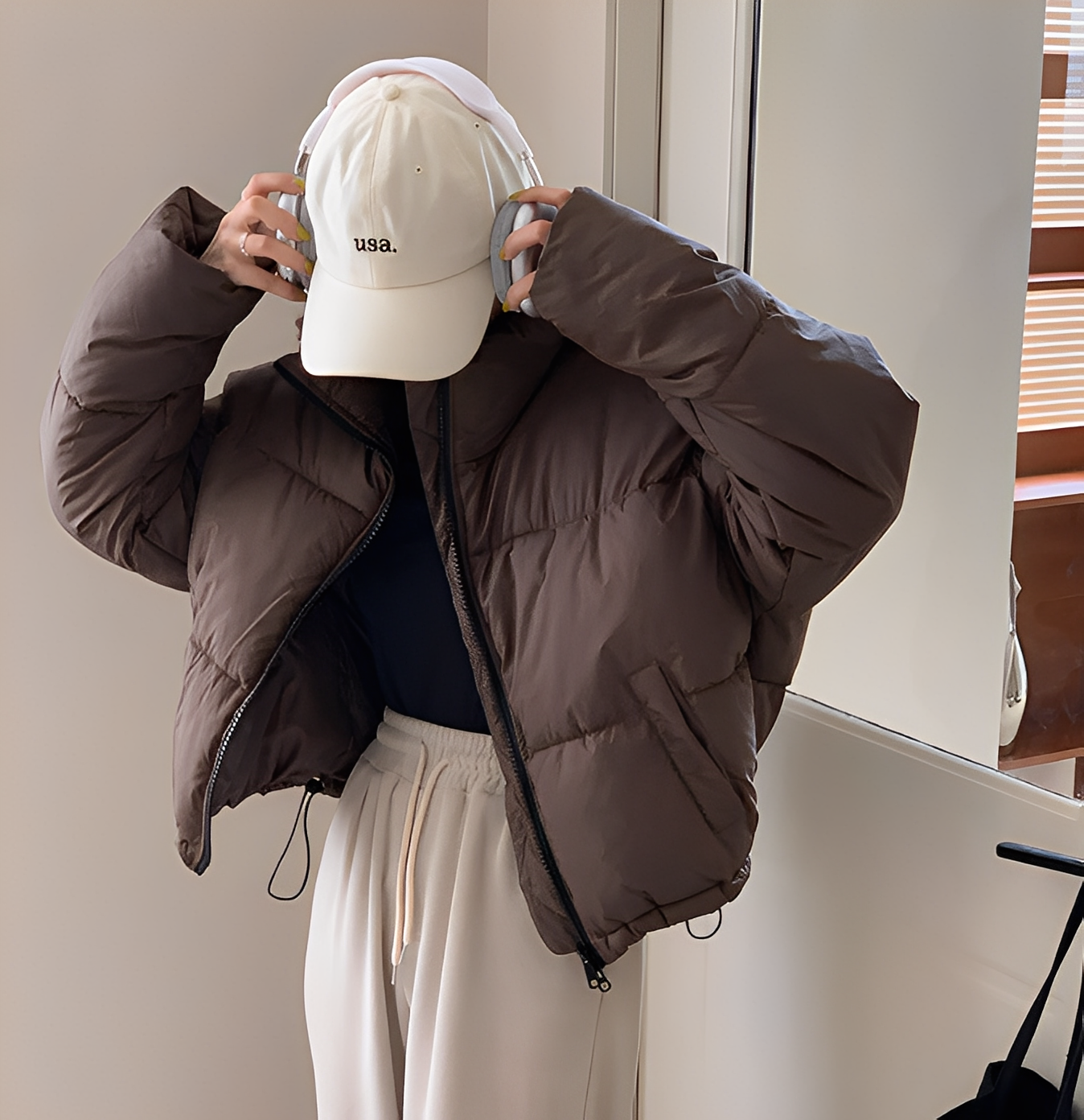 Cropped Stand Collar Puffer Jacket