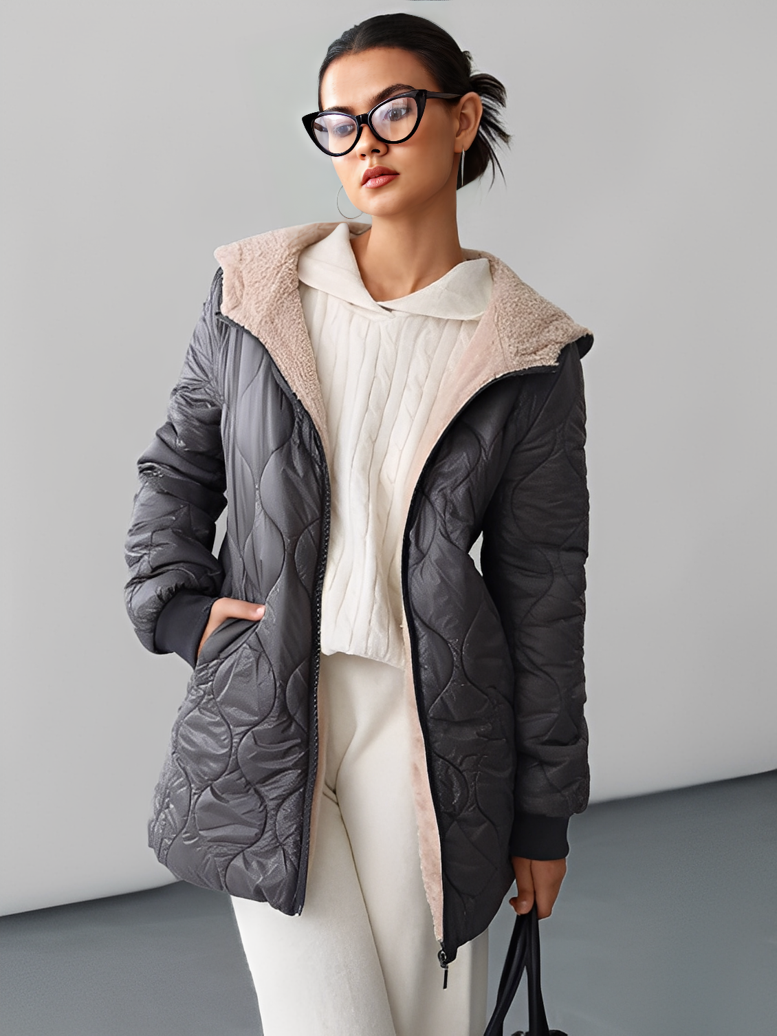 Quilted Hooded Fleece-Lined Coat