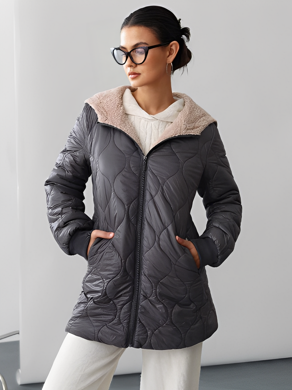 Quilted Hooded Fleece-Lined Coat