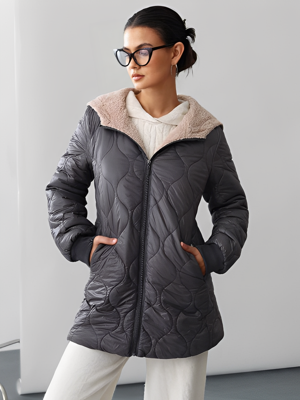Quilted Hooded Fleece-Lined Coat