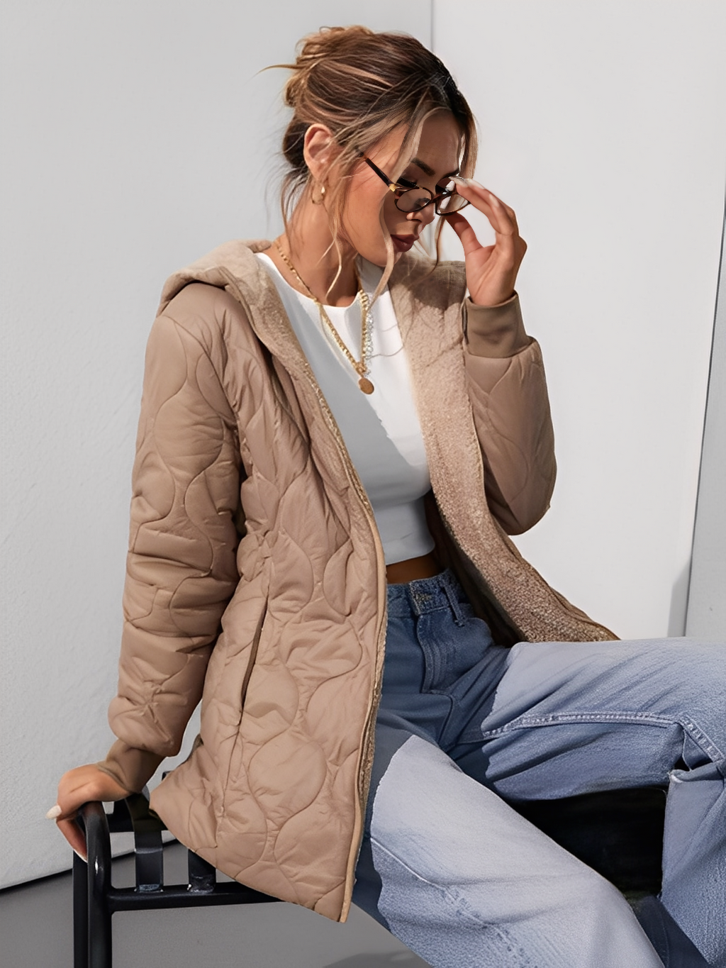 Quilted Hooded Fleece-Lined Coat