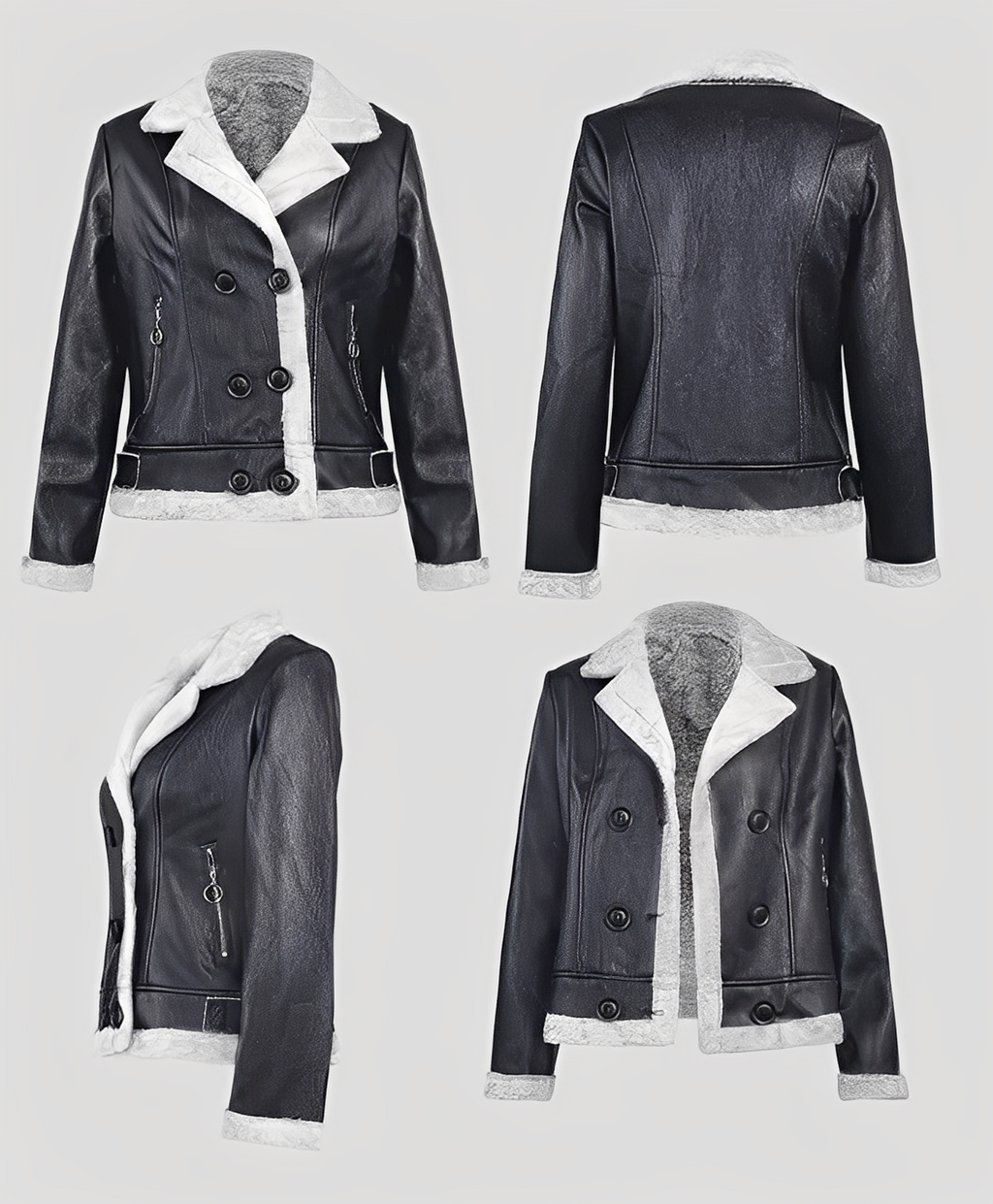 Faux Leather Jacket with Sherpa Trim
