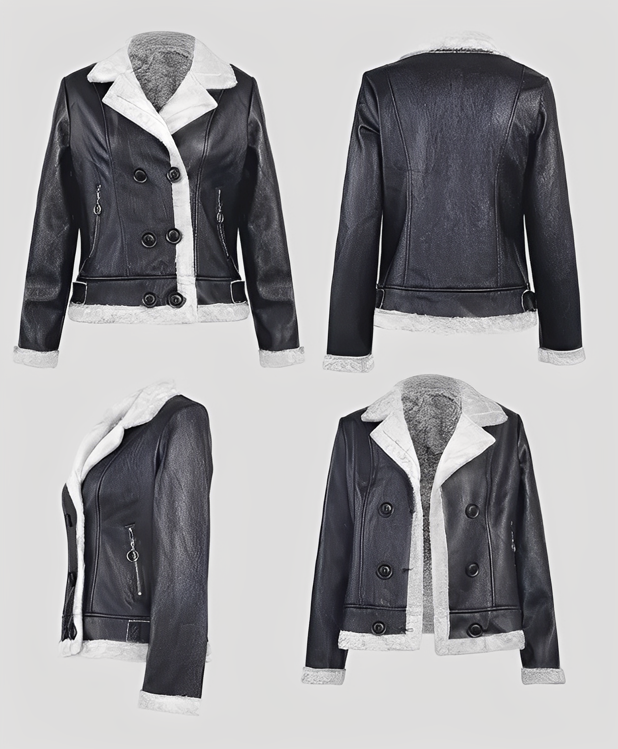 Faux Leather Jacket with Sherpa Trim
