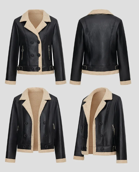 Faux Leather Jacket with Sherpa Trim