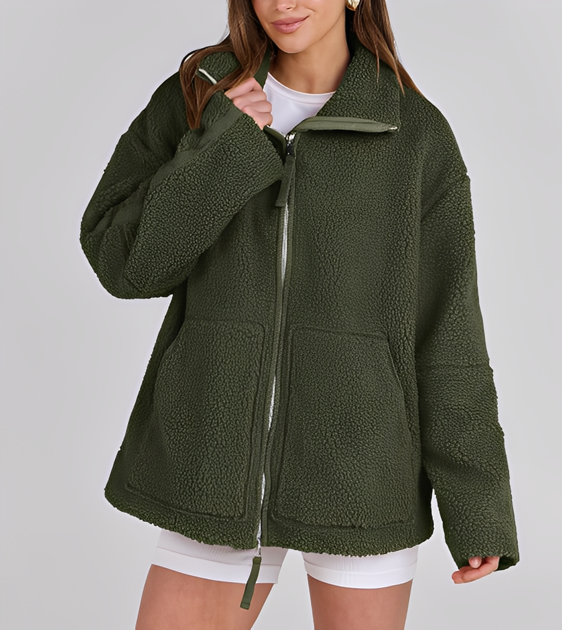 Lapel Fleece Zip-Up Jacket