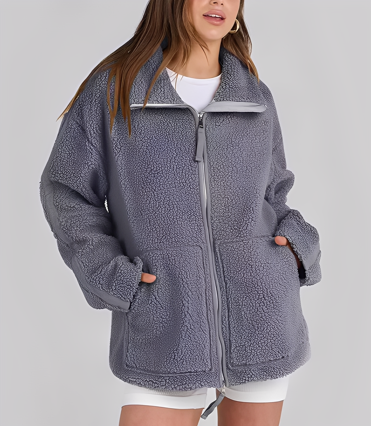 Lapel Fleece Zip-Up Jacket