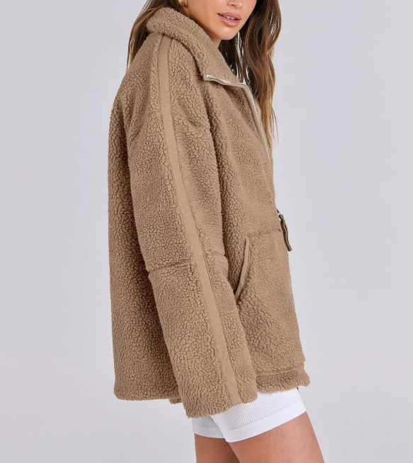 Lapel Fleece Zip-Up Jacket