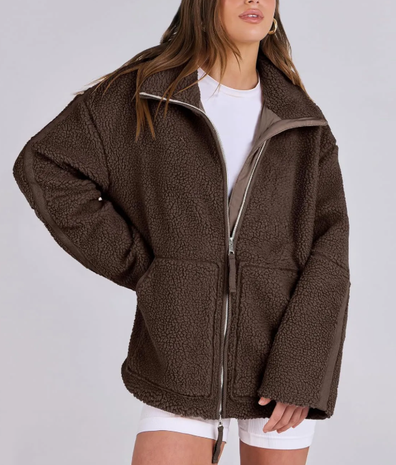 Lapel Fleece Zip-Up Jacket