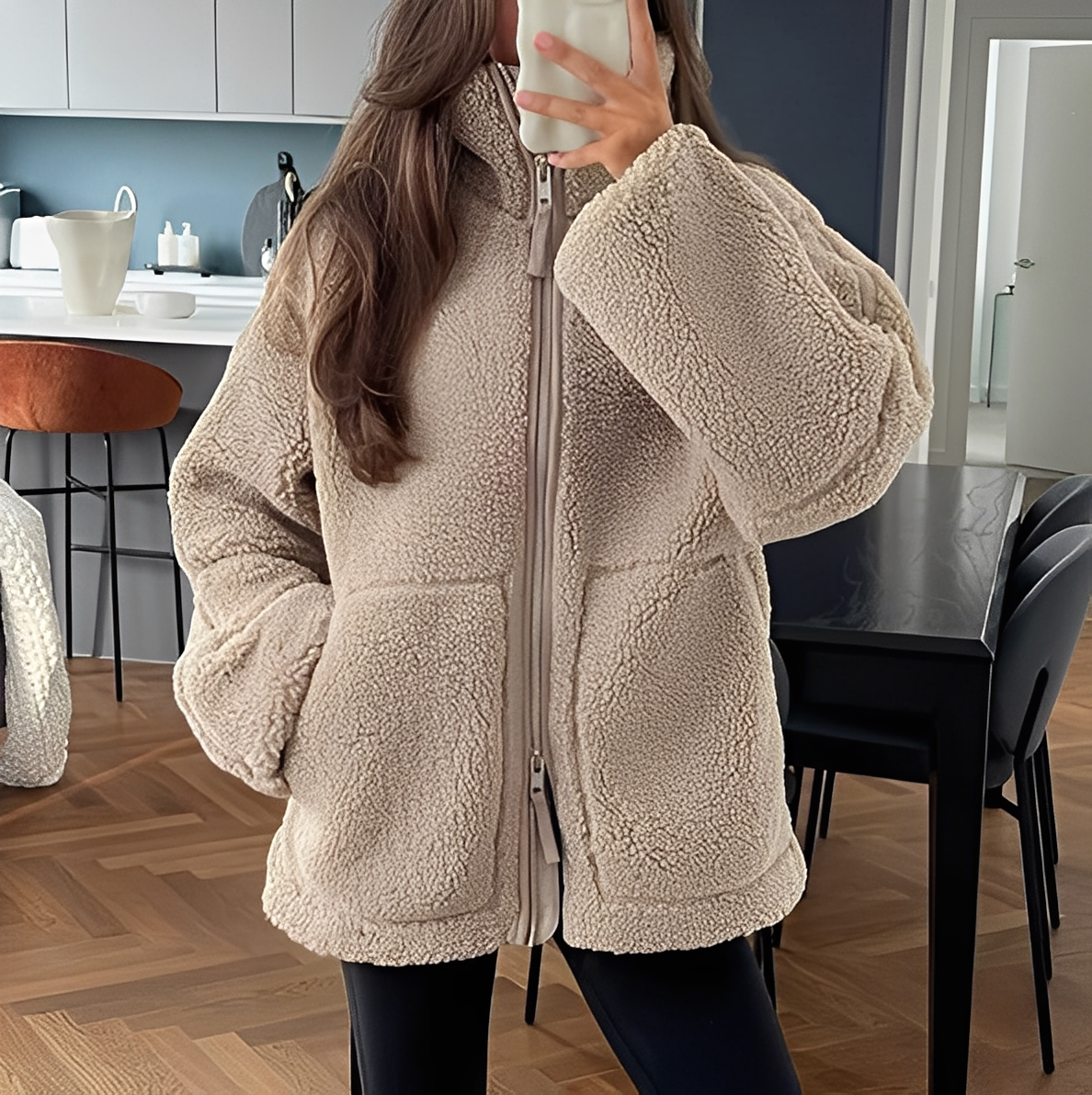 Lapel Fleece Zip-Up Jacket