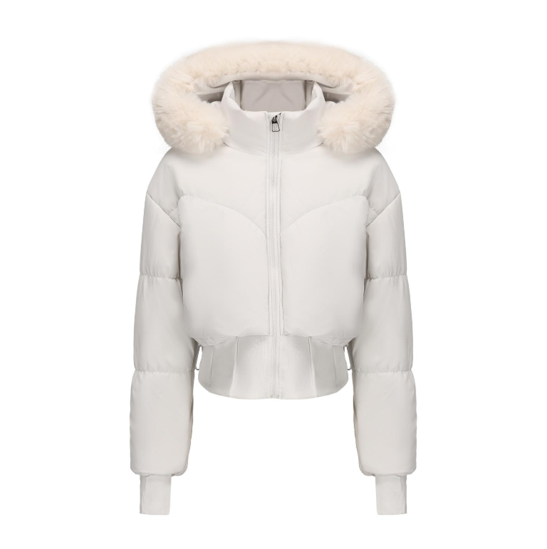 Fur-Trim Hooded Short Puffer Jacket