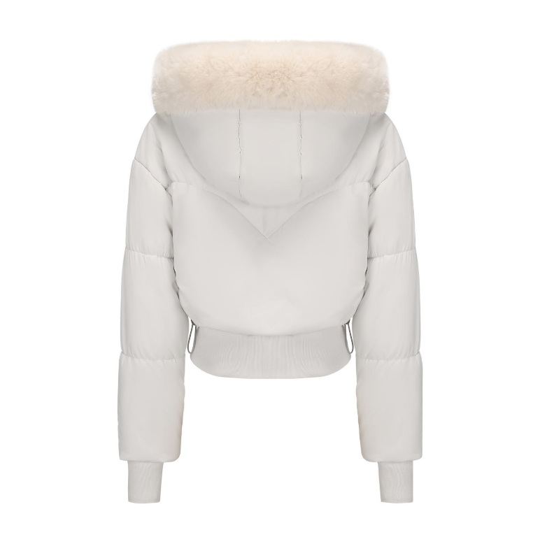 Fur-Trim Hooded Short Puffer Jacket