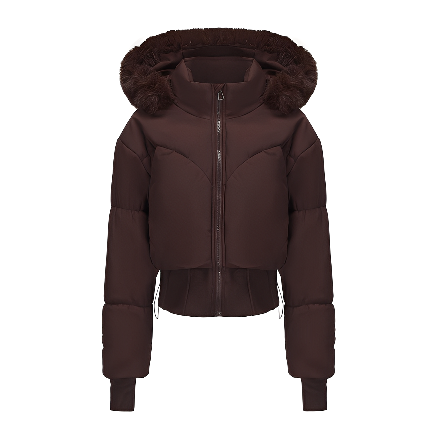 Fur-Trim Hooded Short Puffer Jacket