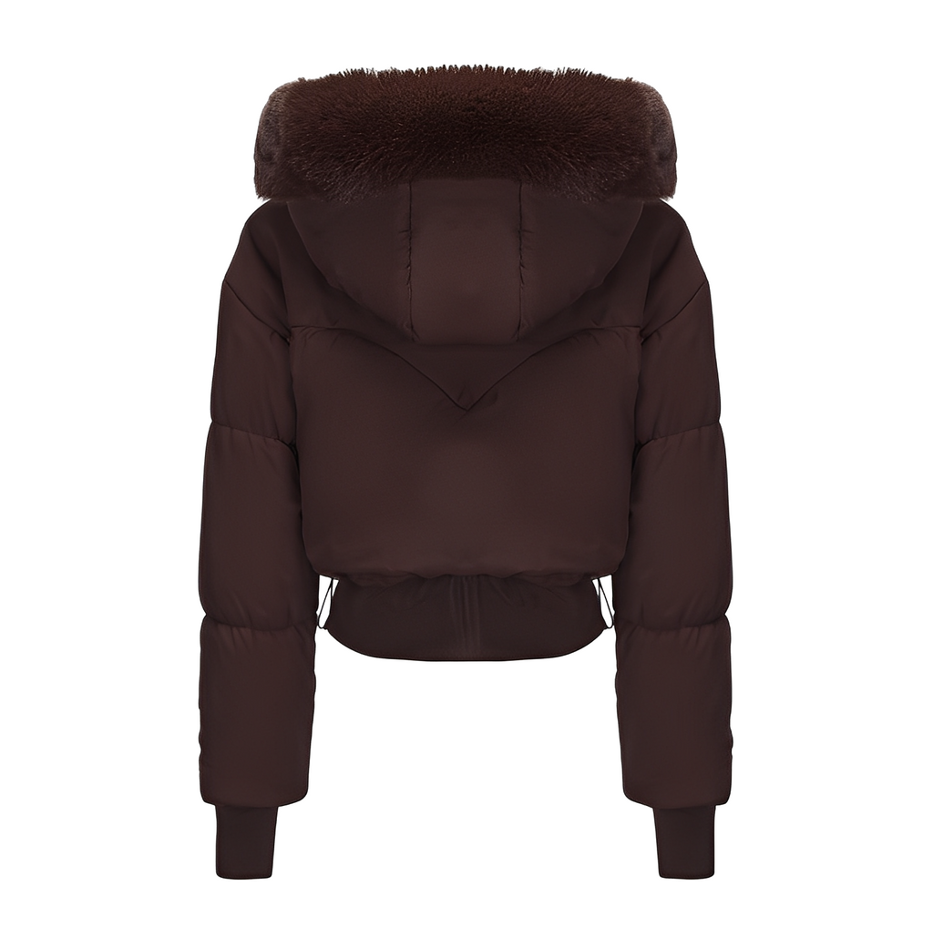 Fur-Trim Hooded Short Puffer Jacket