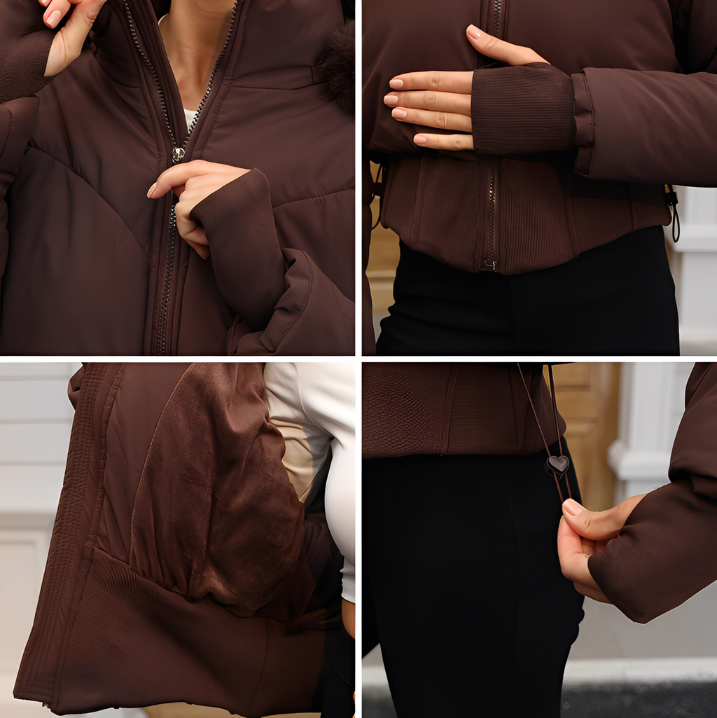 Fur-Trim Hooded Short Puffer Jacket