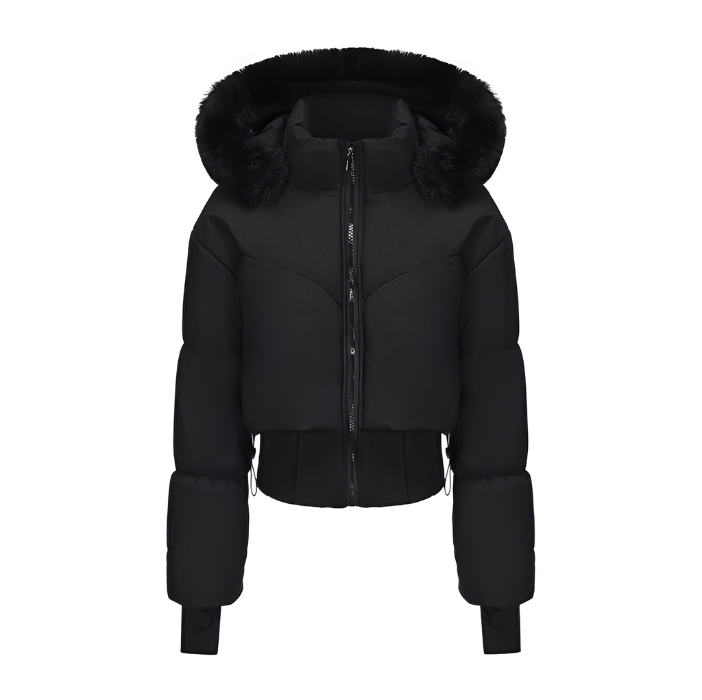 Fur-Trim Hooded Short Puffer Jacket