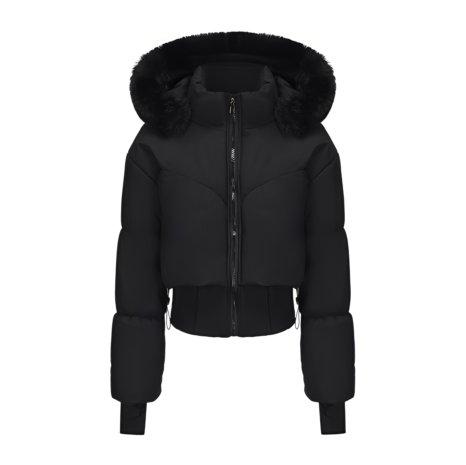 Fur-Trim Hooded Short Puffer Jacket
