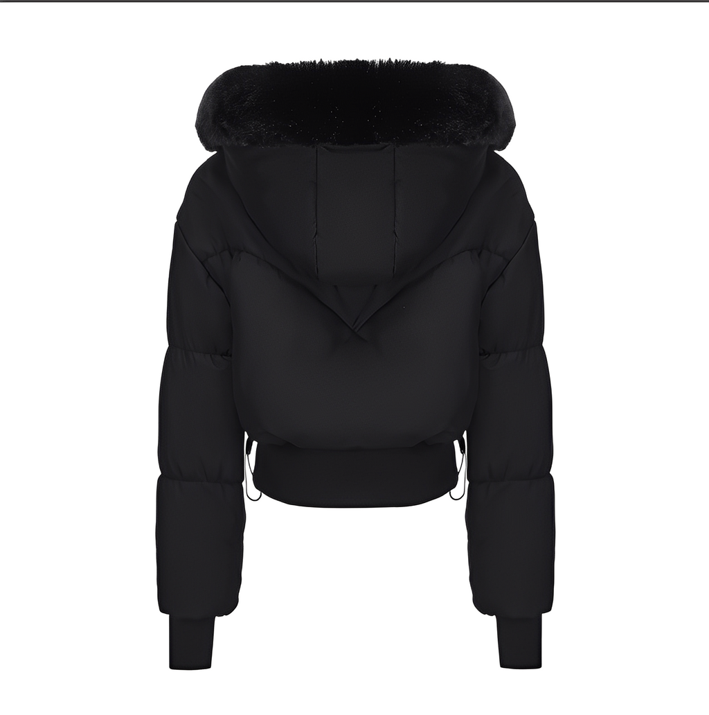 Fur-Trim Hooded Short Puffer Jacket