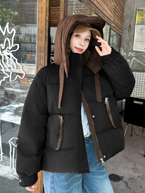 Two-Tone Hooded Puffer Coat