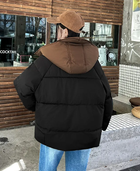 Two-Tone Hooded Puffer Coat