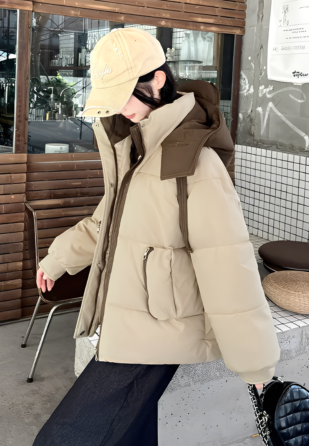 Two-Tone Hooded Puffer Coat