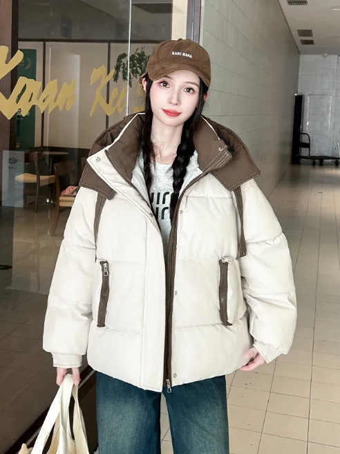 Two-Tone Hooded Puffer Coat