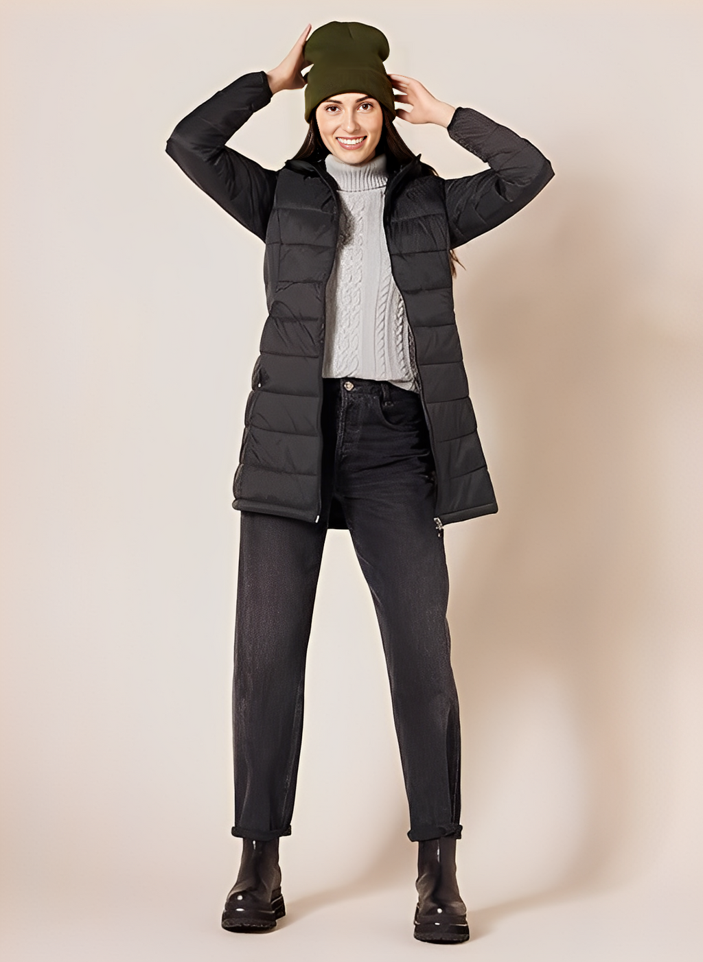 Lightweight Hooded Mid-Length Puffer Coat