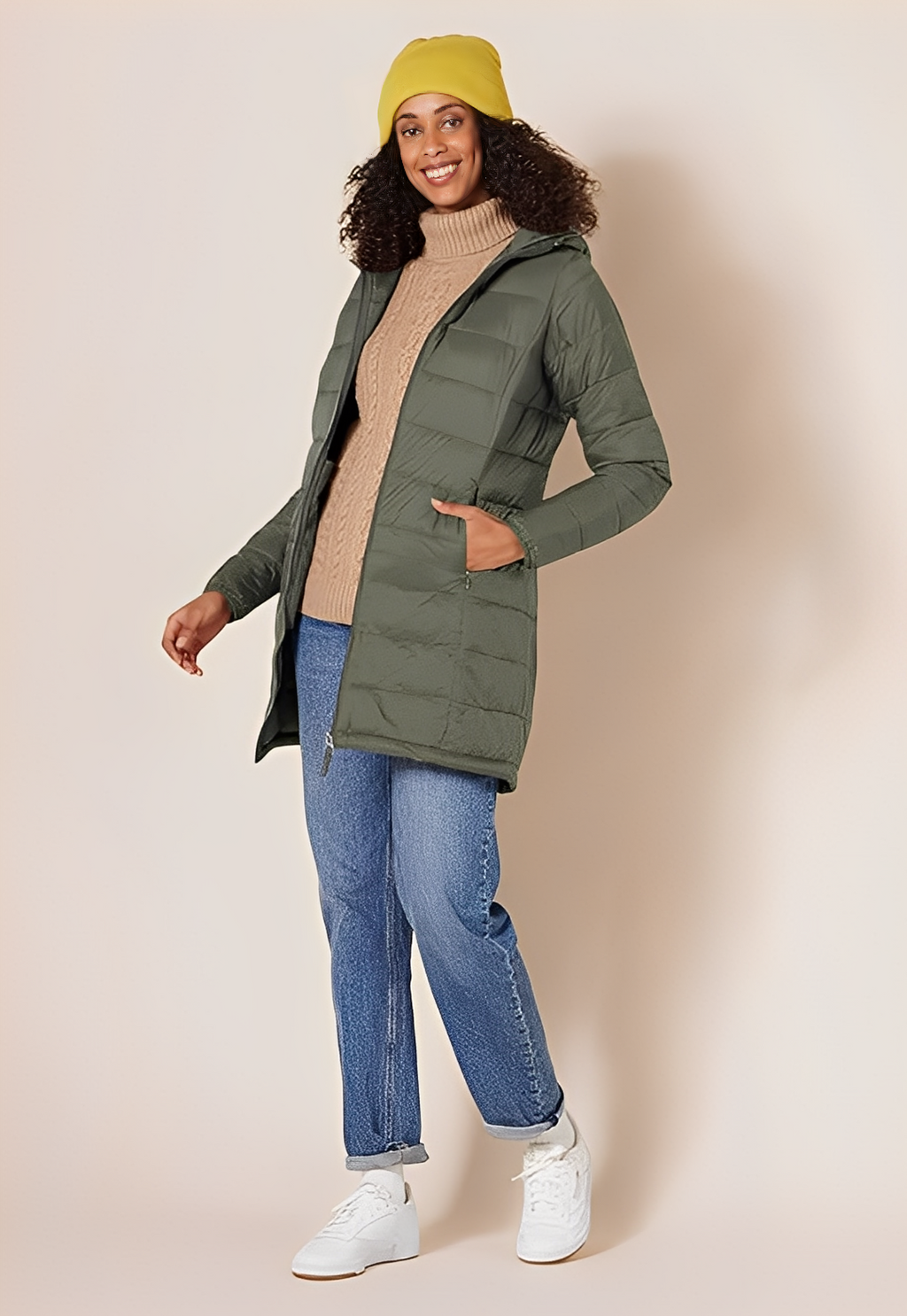 Lightweight Hooded Mid-Length Puffer Coat