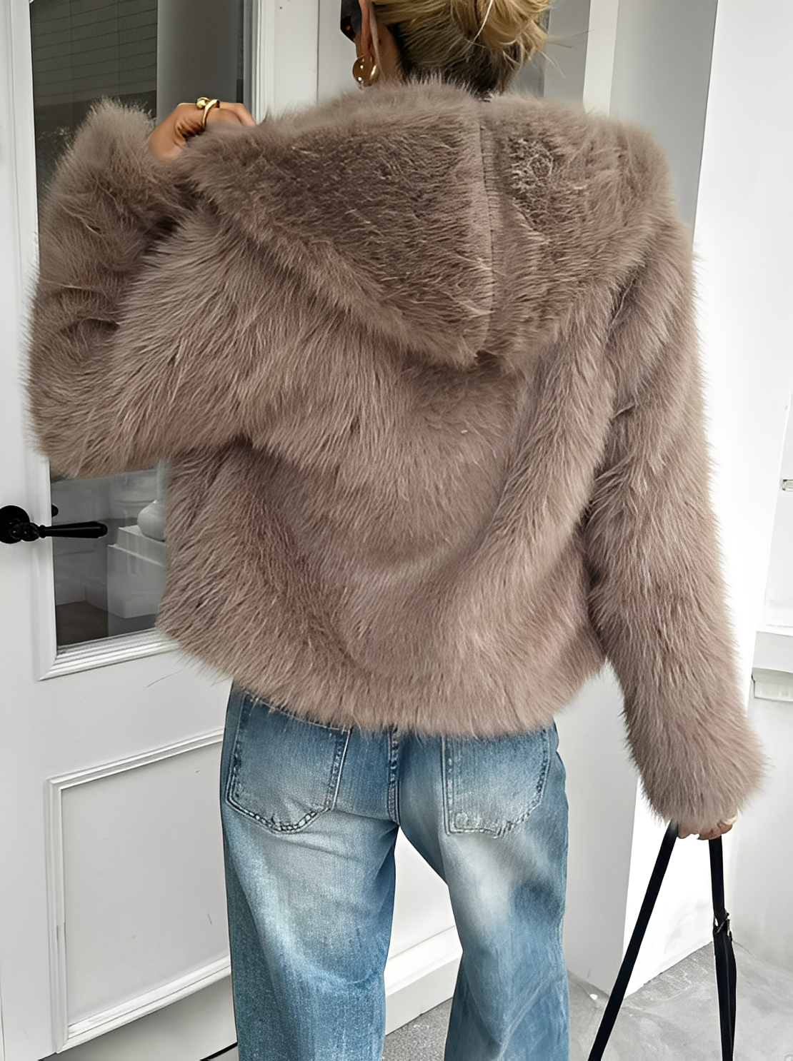 Plush Faux-Fur Mid-Length Coat