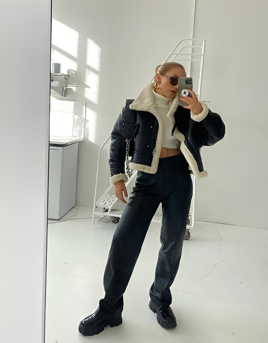 Faux Leather Puffer Jacket