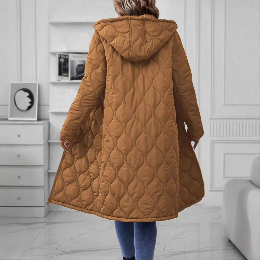 Quilted Hooded Mid-Length Puffer Coat