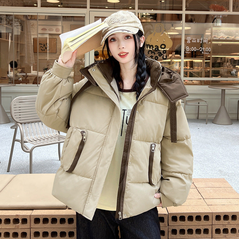 Two-Tone Hooded Puffer Coat